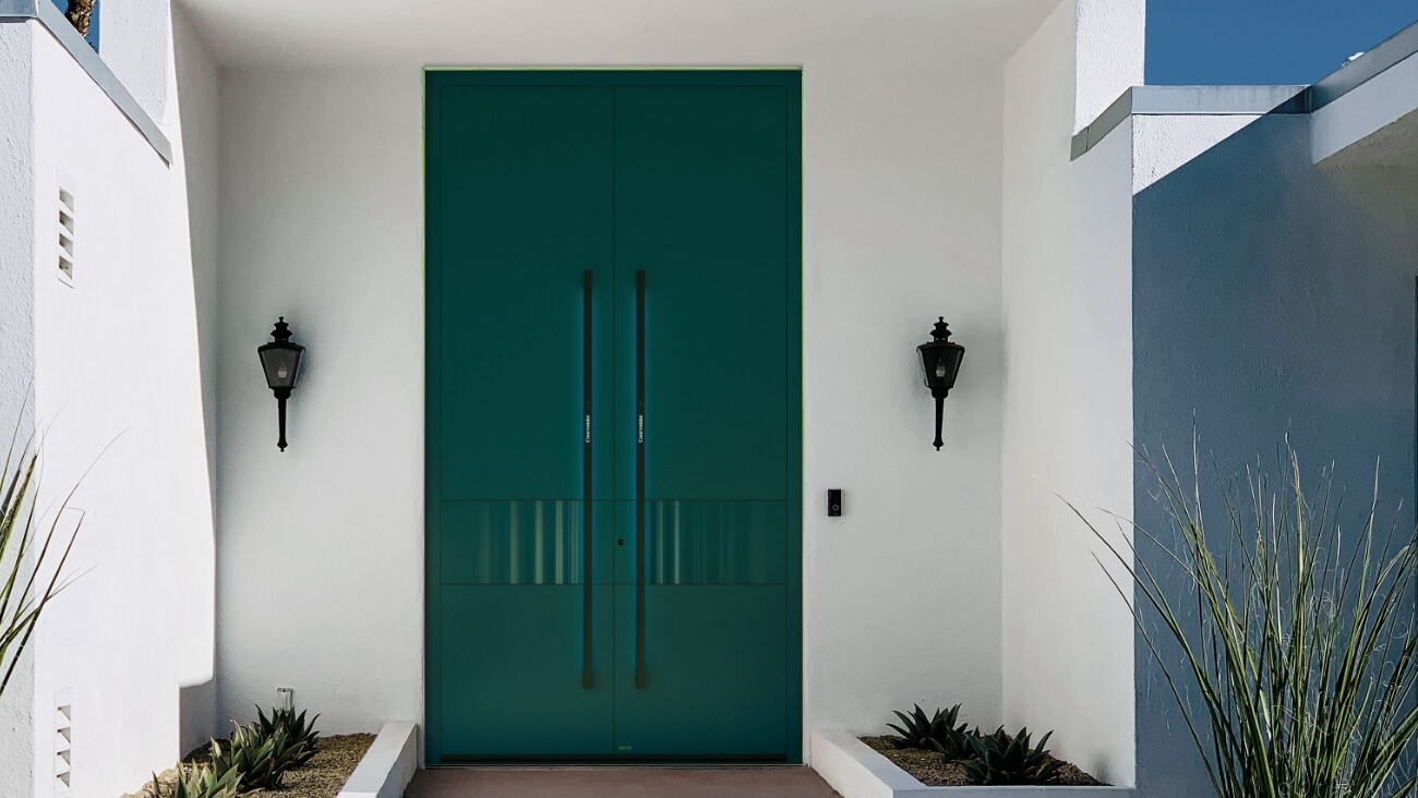 Modern design of green front doors