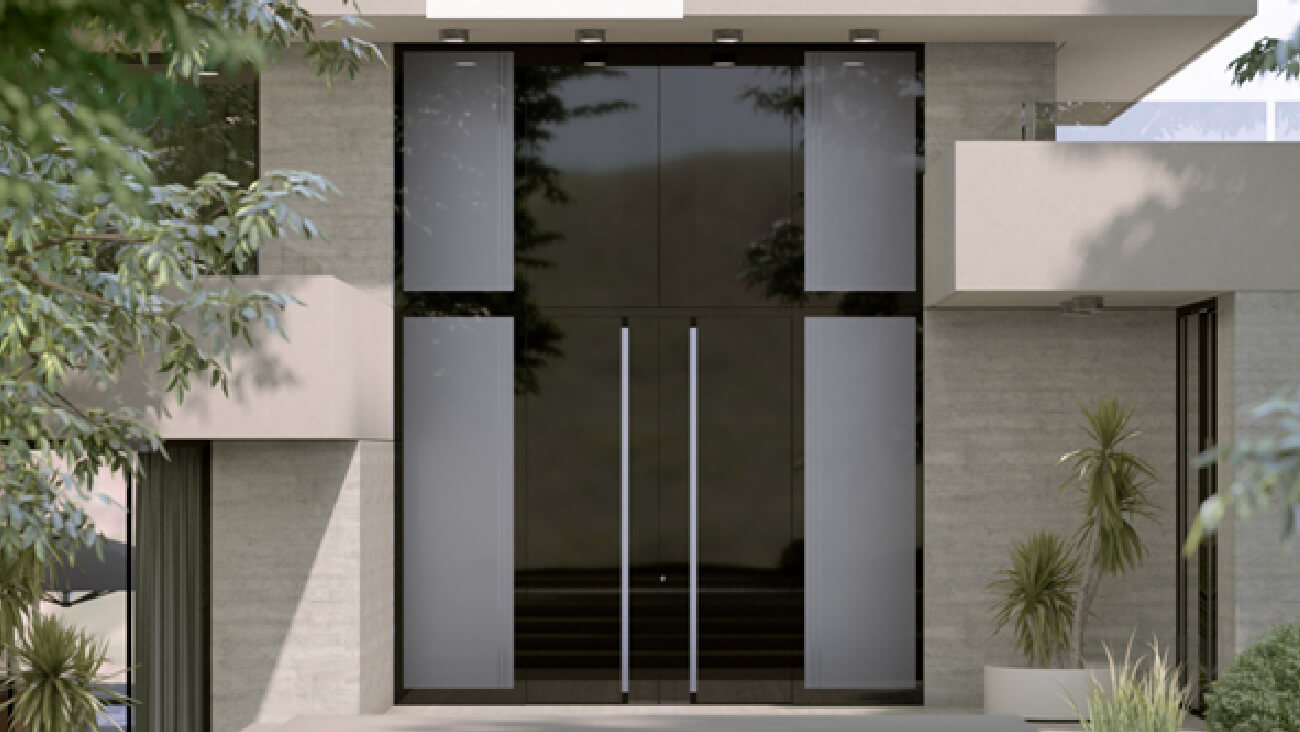 Front doors with glass elements