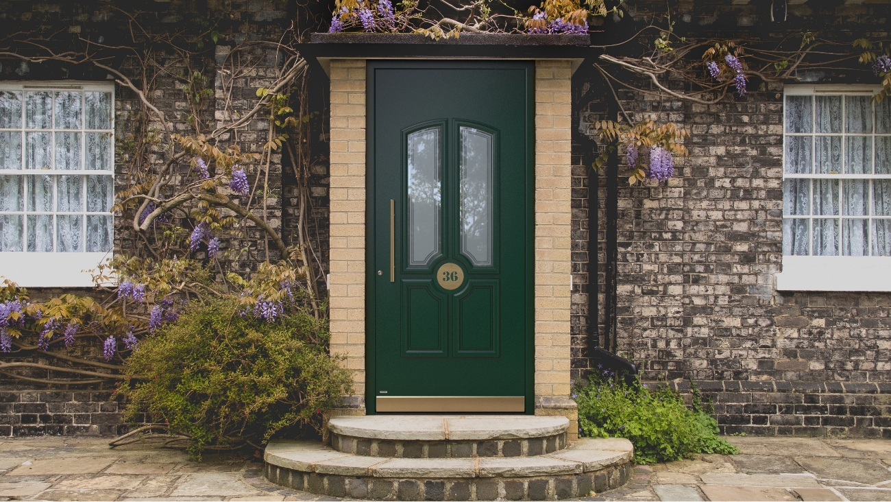 Hardwood green entry doors
