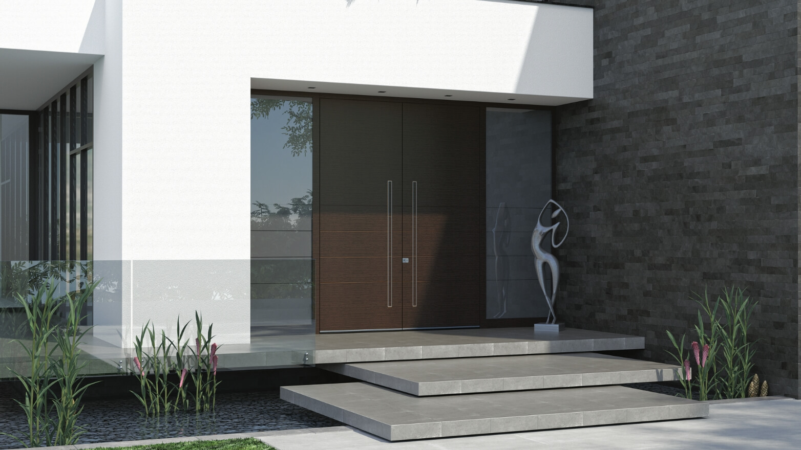 Modern wooden front door