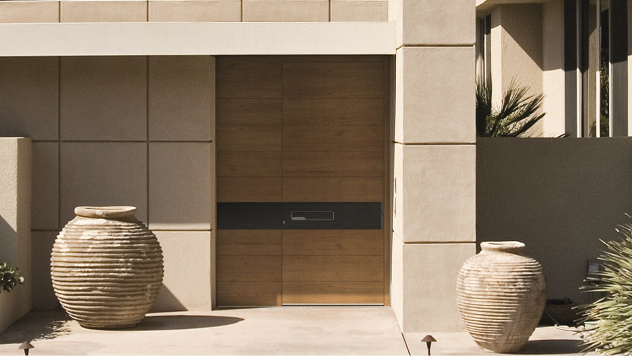 Wooden entrance doors with glass and aluminium